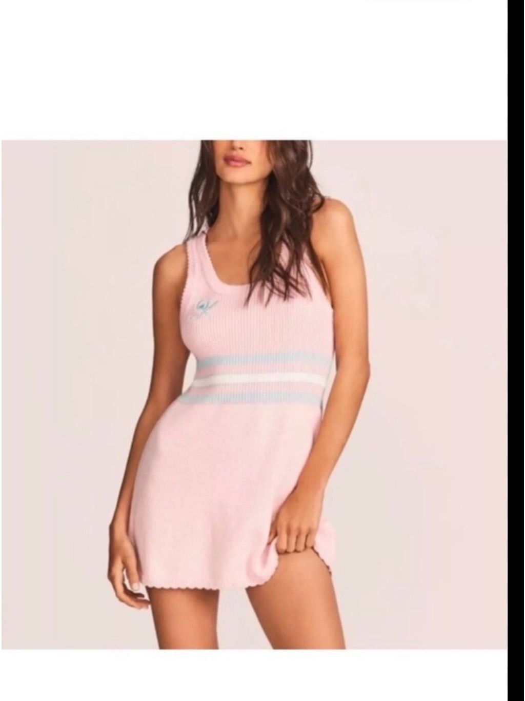Loveshackfancy Pink Ribbed Tank Dress With Blue-White Striped Waist